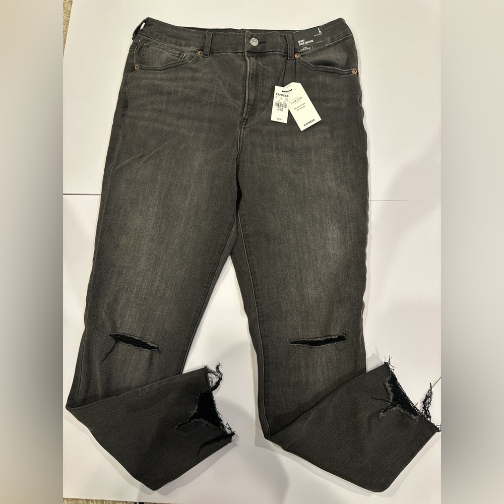 Express Flexx Jeans - Women's Black Distressed Skinny Super High Rise Jeans